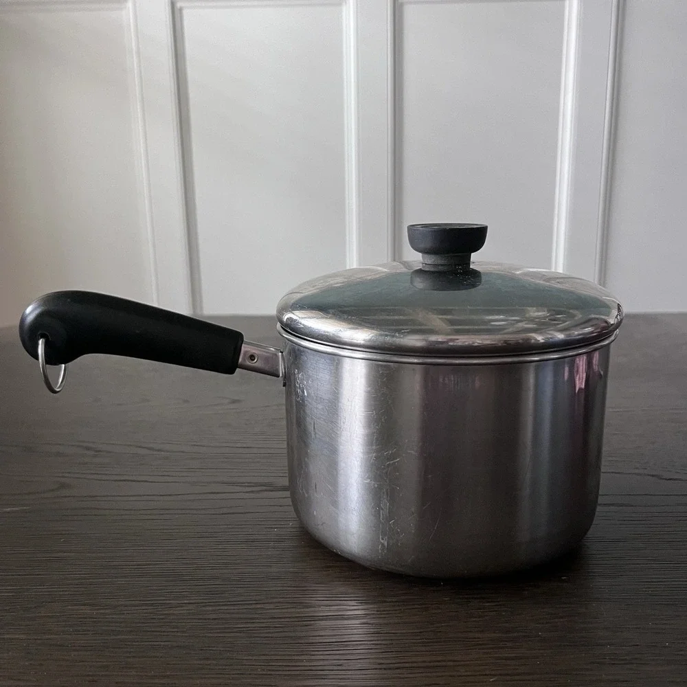 Revere Ware 1801 Solid Stainless Steel Bottom 3 Quart Sauce Pan Pot w/Lid Vtg